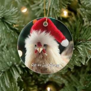Décoration En Céramique Poule Soie Blanche Mignonne en Chapeau de Père Noë