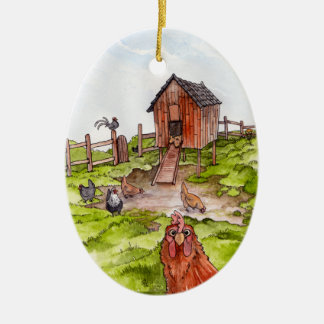 Décoration En Céramique Poulets Dans L'Ornement Du Jardin