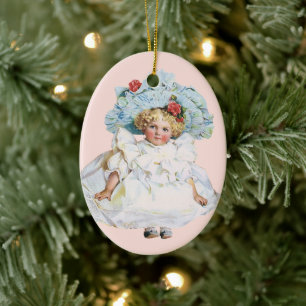 Décoration En Céramique Poupée vintage de fille victorienne, Casquette de