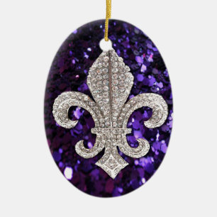 Décoration En Céramique Pourpre de Fleur De Lis Sequins de bijou