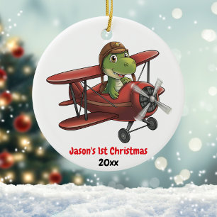 Décoration En Céramique Premier avion de Noël et pilote Dinosaur sur mesur