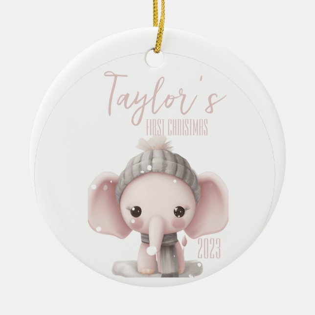 Décoration En Céramique Premier bébé personnalisé Noël éléphant (Devant)
