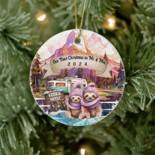 Décoration En Céramique Premier Camping de Noël Couple RV Nouveau marié