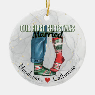 Décoration En Céramique Premier couple marié de Noël en Chaussettes