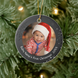 Décoration En Céramique Premier flocon de Noël noir et blanc pour bébé