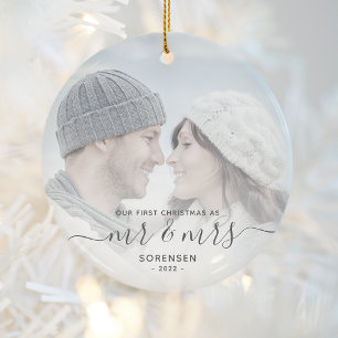 Décoration En Céramique Premier Marié Noël Custom Photo Script gris