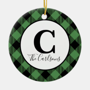 Décoration En Céramique Premier Monogramme Photo Green Black Buffalo Plaid