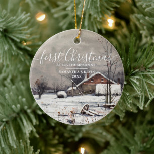 Décoration En Céramique Premier Noël à New Home Maison Vintage d'hiver