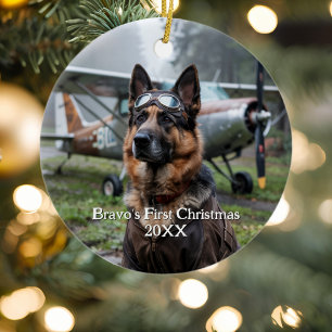 Décoration En Céramique Premier Noël Allemand Berger Chien Pilote Drôle
