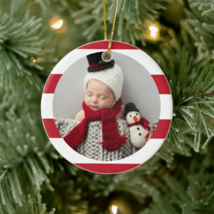 Décoration En Céramique Premier Noël Bébé Moderne Rayures Rouges Photo