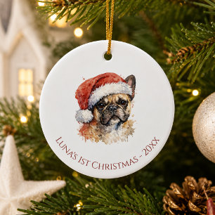 Décoration En Céramique Premier Noël Bulldog français aquarelle