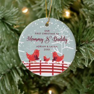 Décoration En Céramique Premier Noël Comme Maman Papa Personalisé Oiseaux