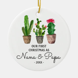 Décoration En Céramique Premier Noël comme Nana & Papa Grand-parents Cactu