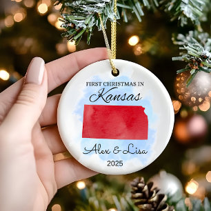 Décoration En Céramique Premier Noël dans l'Ornement de l'Etat du Kansas