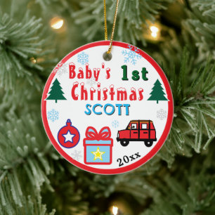 Décoration En Céramique Premier Noël de bébé garçon Rouge Voiture NOM