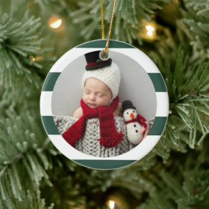 Décoration En Céramique Premier Noël de bébé Moderne Bandes Vertes Photo