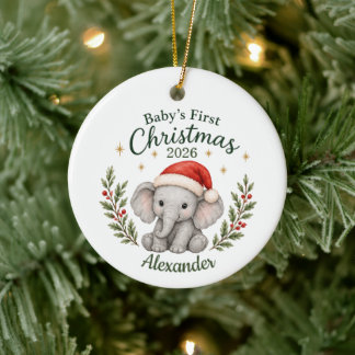 Décoration En Céramique Premier Noël de bébé personnalisé "Éléphant"