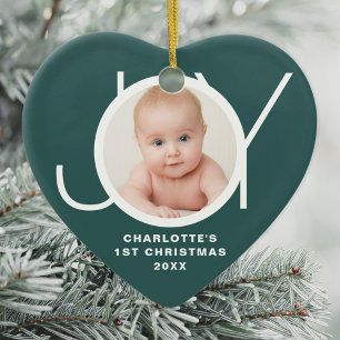 Décoration En Céramique Premier Noël de bébé Photo personnalisée Vert