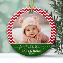 Premier Noël de bébé Photo rouge chevrons vert