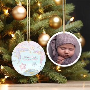 Décoration En Céramique Premier Noël de bébé sous la mer Photo Sirène