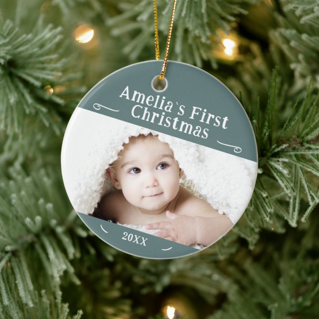 Décoration En Céramique Premier Noël de bébé, souvenir photo simple (Arbre)