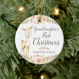 Décoration En Céramique Premier Noël de la petite-fille de Cerf d'Aquarel