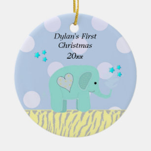Décoration En Céramique Premier Noël de l'éléphant bleu