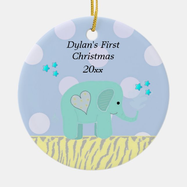 Décoration En Céramique Premier Noël de l'éléphant bleu (Devant)