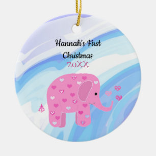 Décoration En Céramique Premier Noël de l'éléphant rose