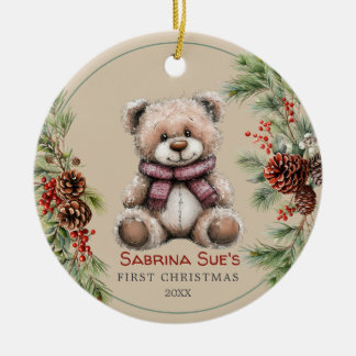 Décoration En Céramique Premier Noël de l'ours mignon personnalisé