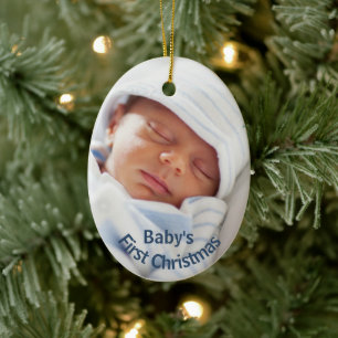 Décoration En Céramique Premier Noël du bébé   Baby Boy Blue