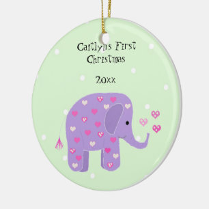 Décoration En Céramique Premier Noël du bébé éléphant pourpre
