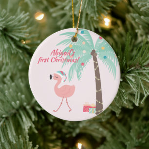 Décoration En Céramique Premier Noël du bébé - Flamant rose doux de Père