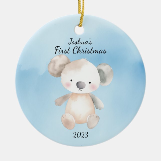 Décoration En Céramique Premier Noël du bébé KoalaBear bleu Personnalisé (Devant)