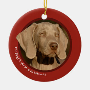 Décoration En Céramique Premier Noël du chiot (Weimaraner)