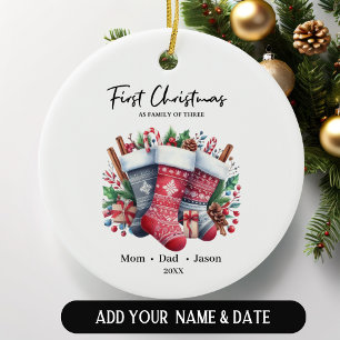 Décoration En Céramique Premier Noël en famille de trois bas