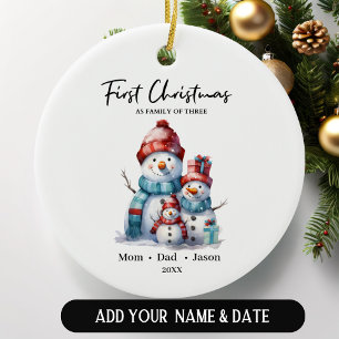 Décoration En Céramique Premier Noël en famille de trois Snowmen