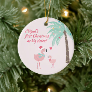 Décoration En Céramique Premier Noël en Flamant rose Big Sister Cute Père