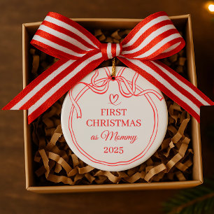 Décoration En Céramique Premier Noël en maman Red Bow Line Art