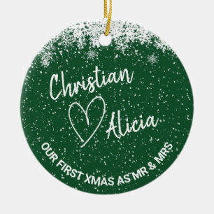 Décoration En Céramique Premier Noël en tant que M. et Mme Ornament vert