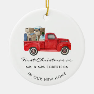 Décoration En Céramique Premier Noël En tant que M. et Mme Red Truck Nouve