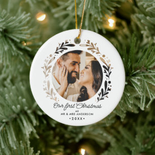 Décoration En Céramique Premier Noël En Tant Que M. & Mme 2-Photo Coupure 