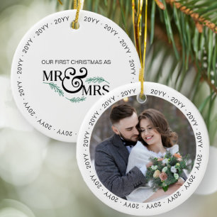 Décoration En Céramique Premier Noël en tant que Monsieur et Madame Mariag