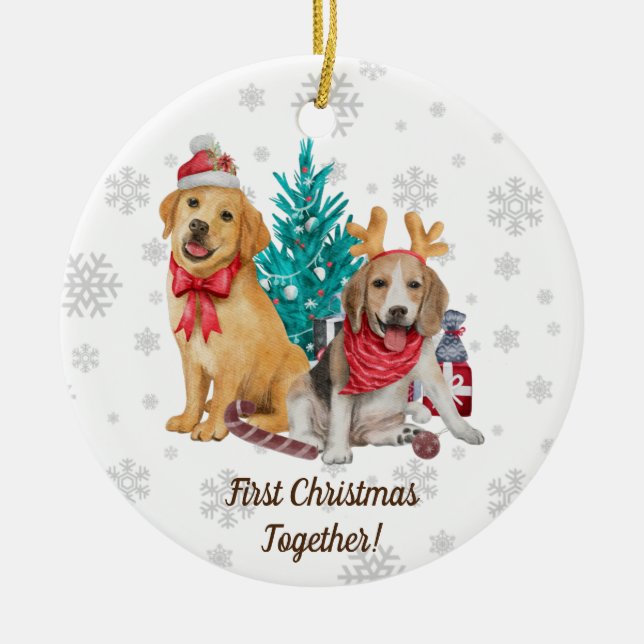 Décoration En Céramique Premier Noël Ensemble Chiens Personnalisés Chiens  (Devant)
