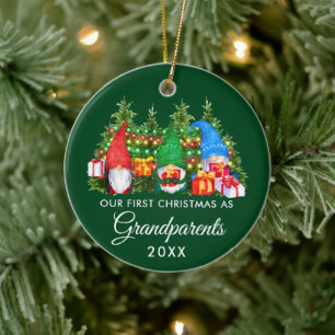 Décoration En Céramique Premier Noël Grand-parents Gnomes Lumières Vert