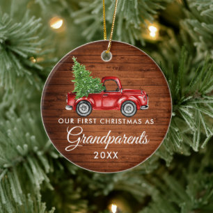 Décoration En Céramique Premier Noël Grands-parents Bois Camion Vintage
