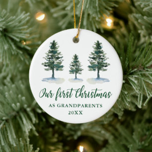 Décoration En Céramique Premier Noël Grands-parents Calligraphie Pines