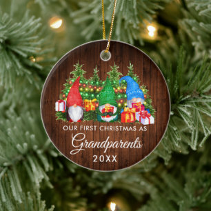Décoration En Céramique Premier Noël Grands-parents Gnomes Lumières en boi