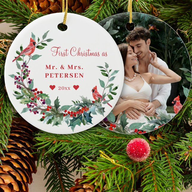 Décoration En Céramique Premier Noël M. et Mme floral élégante photo (Créateur téléchargé)