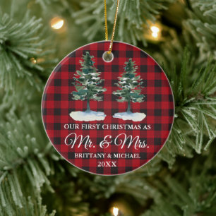 Décoration En Céramique Premier Noël M. et Mme Two Pines Red Plaid